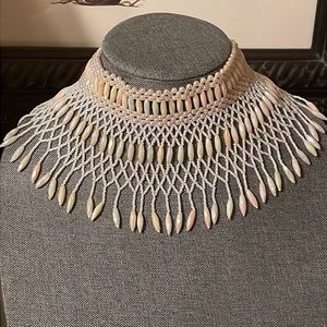 White Beaded Choker or Bib Collar